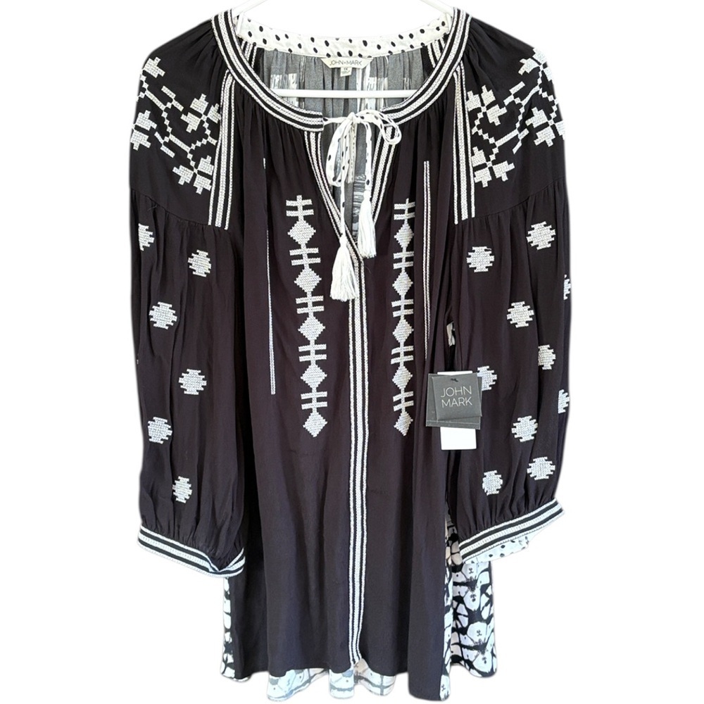 NWT John Mark Embroidered Multi Pattern Peasant Top  Size 1X Retail $139